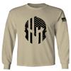 0146. Military Patriotic Molon Labe Spartan Helmet American Flag Men's Long Sleeve t Shirt (Beige Small) view 1