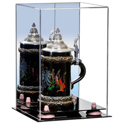 Better Display Cases Acrylic Versatile Display Case Display Case - Medium Square Box with Mirror Case, Pink Risers and Black Base 8" x 8" x 12" (V42/A060)