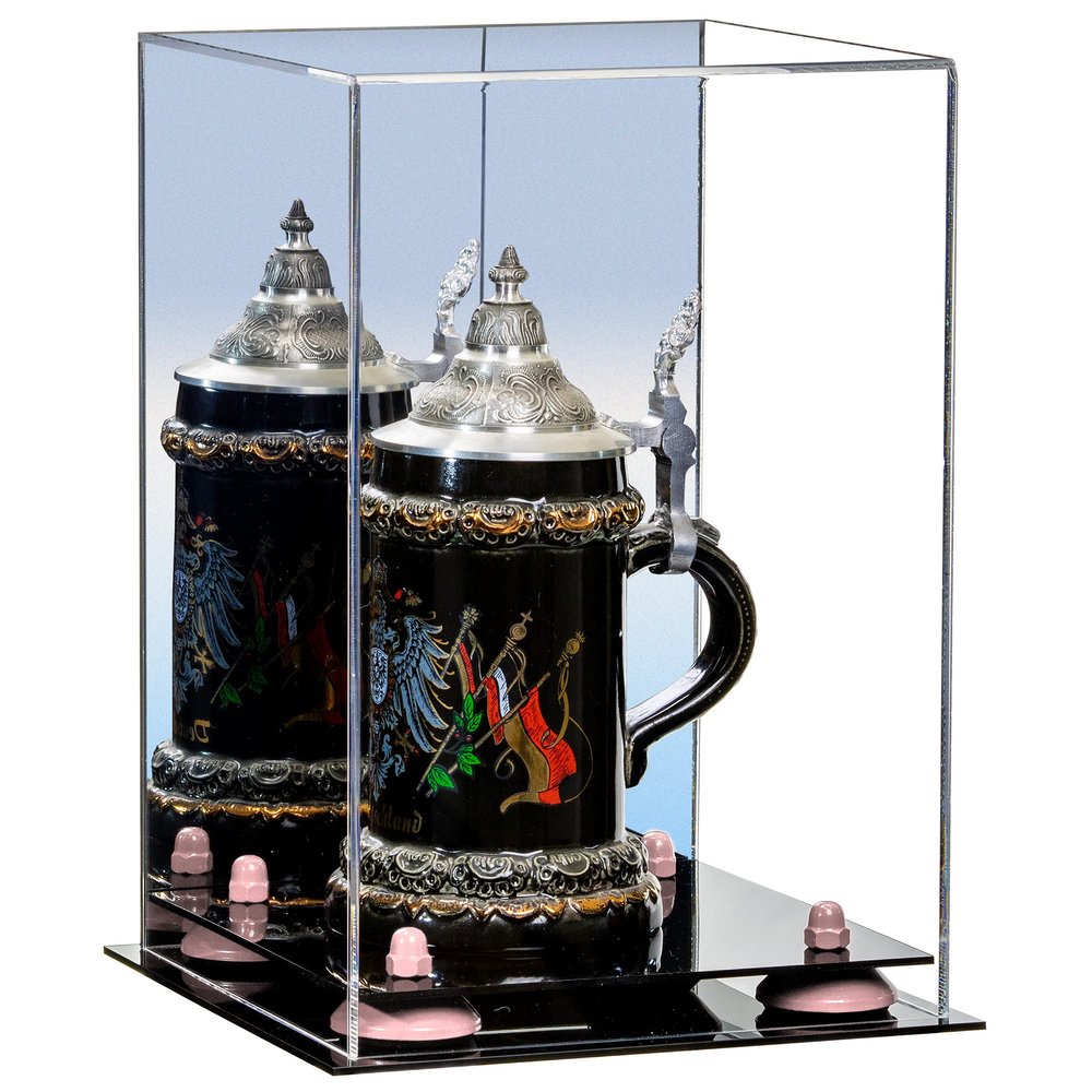 Better Display Cases Acrylic Versatile Display Case Display Case - Medium Square Box with Mirror Case, Pink Risers and Black Base 8" x 8" x 12" (V42/A060)