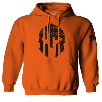 0146. Military Patriotic Molon Labe Spartan Helmet American Flag Sweatshirt Pullover Hoodie (Orange, Small)