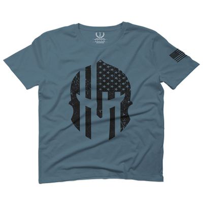 0146. Military Patriotic Molon Labe Spartan Helmet American Flag for Men T Shirt (Indigo 2X-Large)