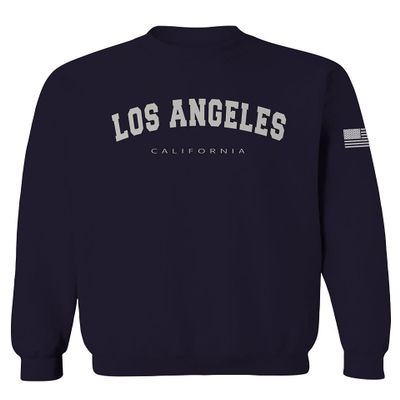 VICES AND VIRTUESS 0377. Los Angeles California Cali LA Retro Graphic Men's Crewneck Sweatshirt (Navy Small)