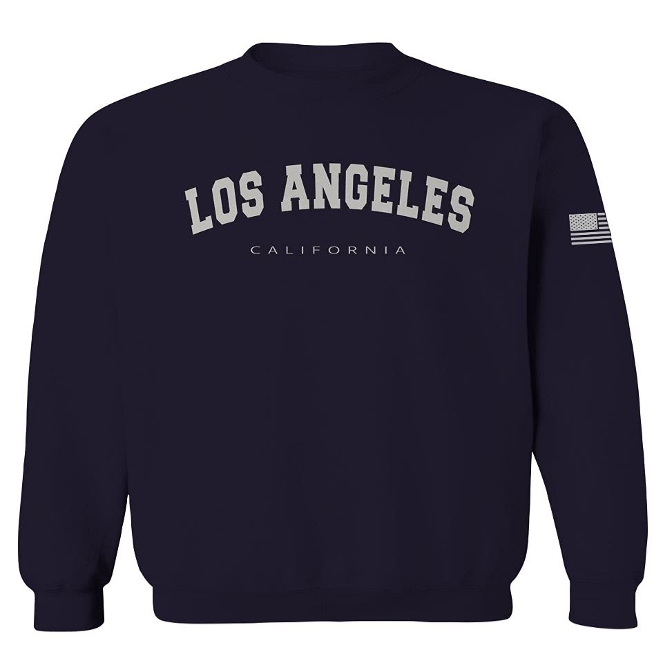 VICES AND VIRTUESS 0377. Los Angeles California Cali LA Retro Graphic Men's Crewneck Sweatshirt (Navy Small)