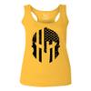 0146. Military Patriotic Molon Labe Spartan Helmet American Flag Women's Tank Top Racerback (Gold Large) view 1