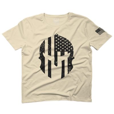 0146. Military Patriotic Molon Labe Spartan Helmet American Flag for Men T Shirt (Beige 2X-Large)