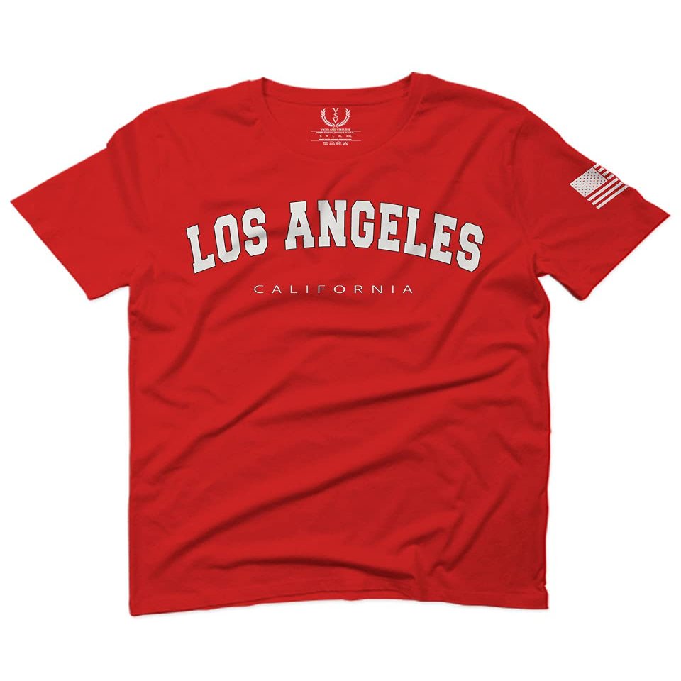 0377. Los Angeles California Cali LA Retro Graphic for Men T Shirt (Red, 2X-Large)