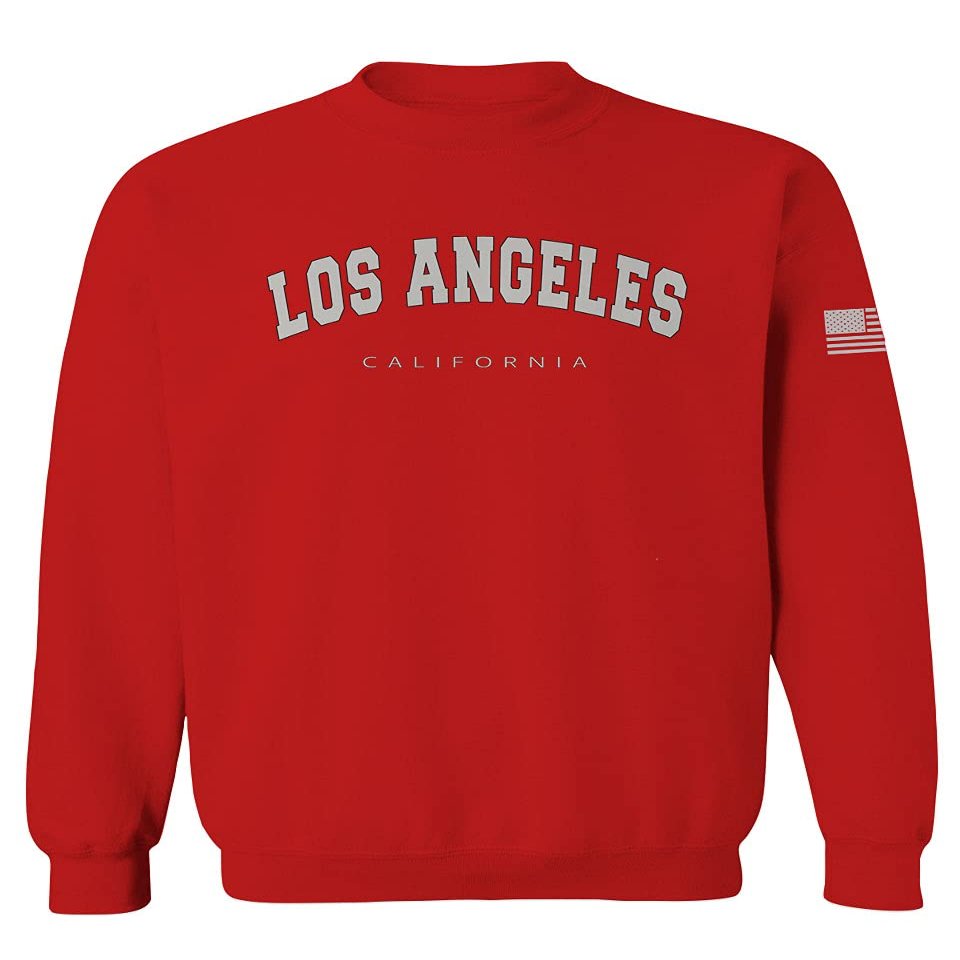 0377. Los Angeles California Cali LA Retro Graphic Men's Crewneck Sweatshirt (Red, X-Large)