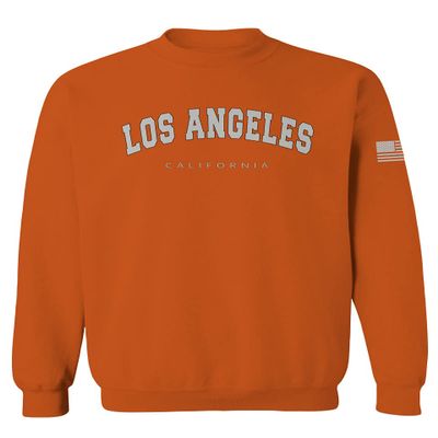 VICES AND VIRTUESS 0377. Los Angeles California Cali LA Retro Graphic Men's Crewneck Sweatshirt (Orange Medium)