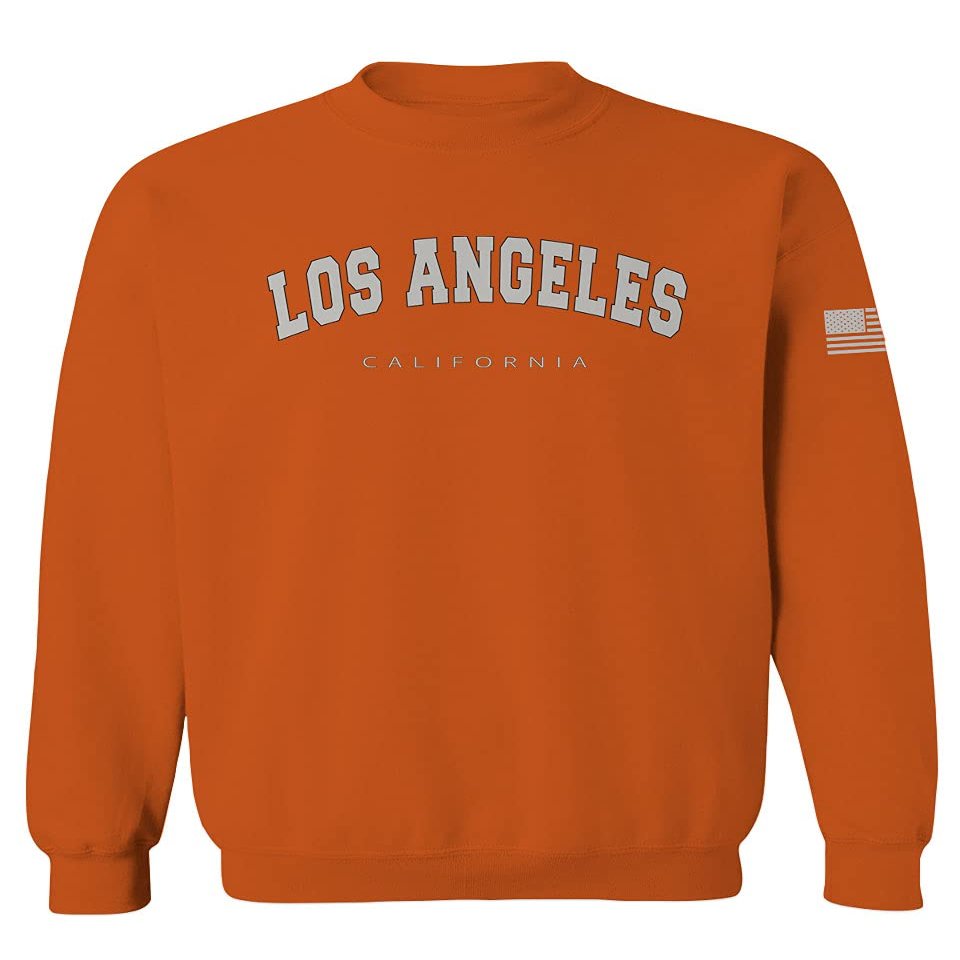VICES AND VIRTUESS 0377. Los Angeles California Cali LA Retro Graphic Men's Crewneck Sweatshirt (Orange Medium)