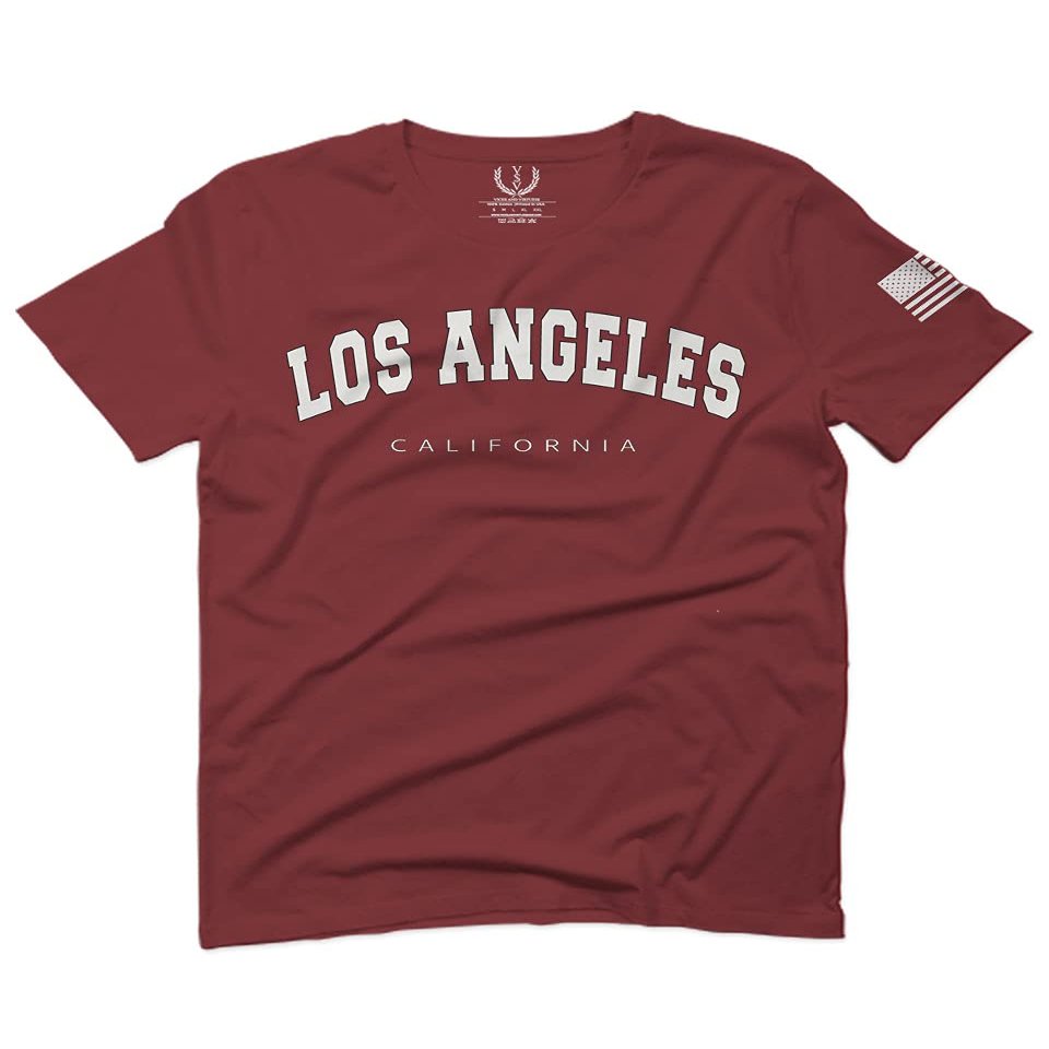 0377. Los Angeles California Cali LA Retro Graphic for Men T Shirt (Maroon, 2X Largel)