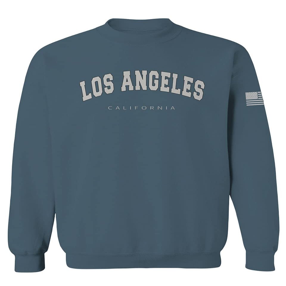 VICES AND VIRTUESS 0377. Los Angeles California Cali LA Retro Graphic Men's Crewneck Sweatshirt (Indigo Blue Medium)