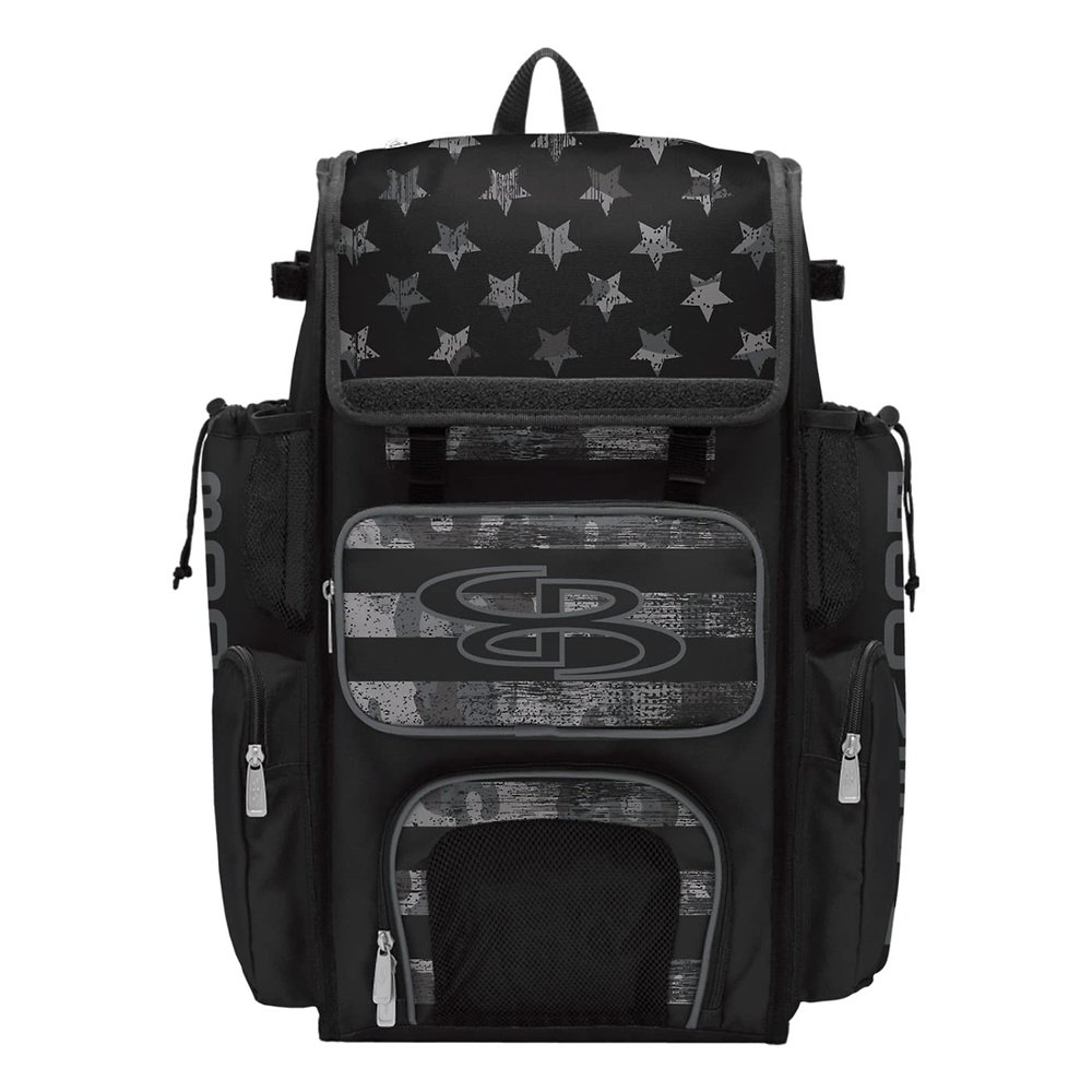 Boombah Superpack Bat Bag - Backpack Version (no wheels) - Holds 4 Bats - USA Honor Black Ops Black/Charcoal
