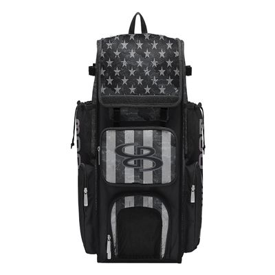 Boombah Superpack Bat Bag - Backpack Version (no wheels) - Holds 4 Bats - USA Pledge Black Ops Black/Charcoal/Steel