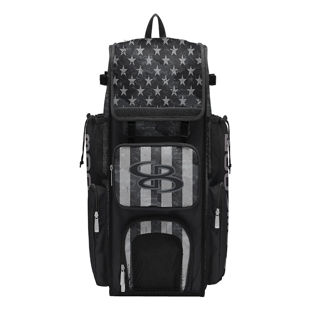 Boombah Superpack Bat Bag - Backpack Version (no wheels) - Holds 4 Bats - USA Pledge Black Ops Black/Charcoal/Steel