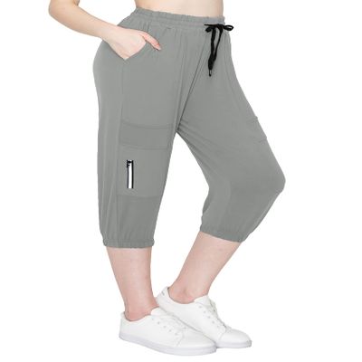 ALWAYS Women's Capri Jogger Pants - High Waisted Soft Zipper Casual Sweat Pants Grey S