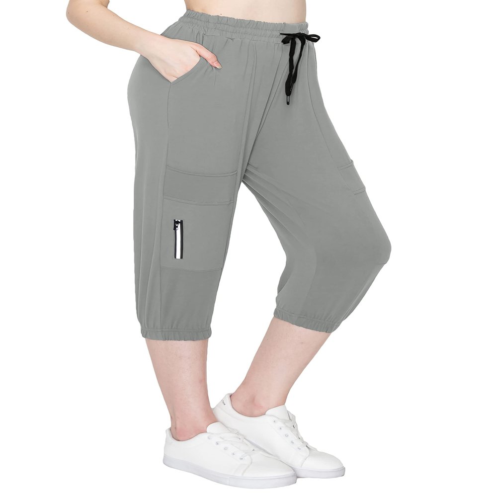 ALWAYS Women's Capri Jogger Pants - High Waisted Soft Zipper Casual Sweat Pants Grey S