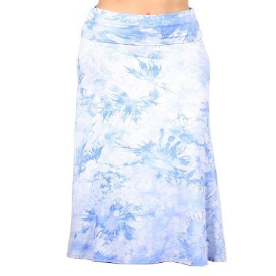 HEYHUN Plus Size Womens Casual Printed Tie Dye Solid Boho Hippie Long Maxi Skirt - Blue White Multi - 2XL