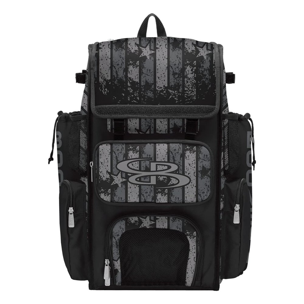 Boombah Superpack Bat Bag - Backpack Version (no wheels) - Holds 4 Bats - USA Freedom Black Ops Black/Charcoal