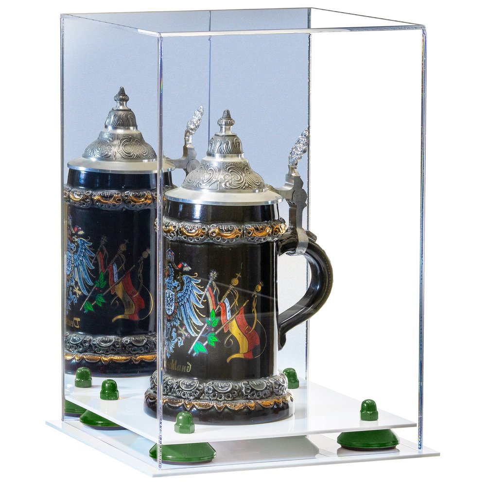 Better Display Cases Acrylic Versatile Display Case Display Case - Medium Square Box with Mirror Case, Green Risers and White Base 8" x 8" x 12" (V42/A060)