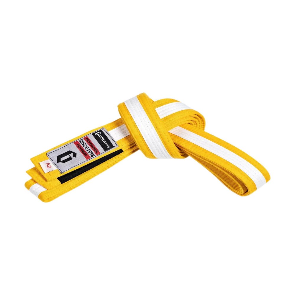 Gameness Youth Jiu Jitsu Striped Belt | BJJ Belt for Kids | Jiu Jitsu Youth Striped Belt from Sports Yellow/White A1