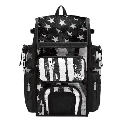 Boombah Superpack Bat Bag - Backpack Version (no wheels) - Holds 4 Bats - USA Stars & Stripes Black Ops Black/White