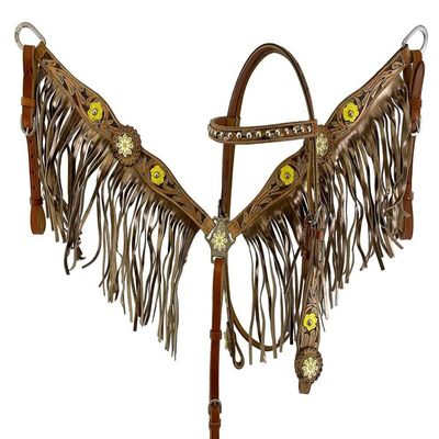 Showman Hand Painted Floral Accent Headstall & Breast Collar Set w/Fringe