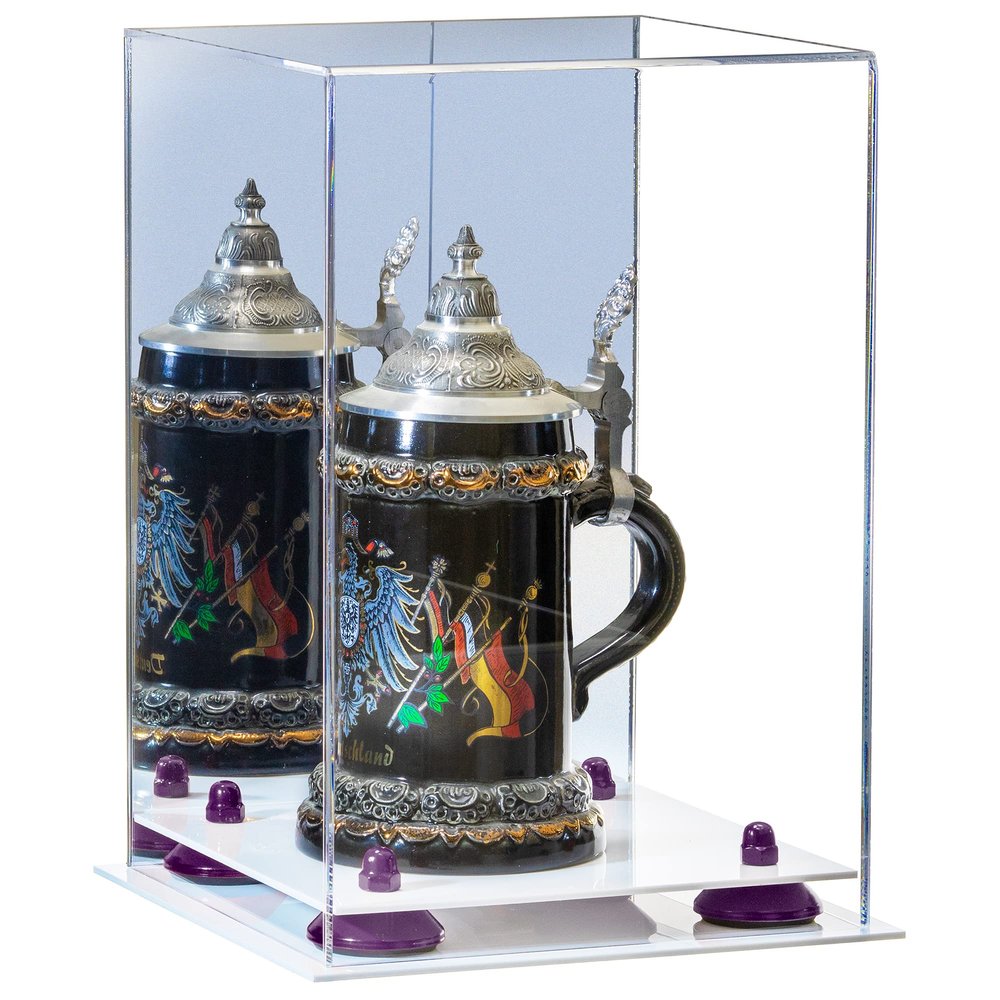 Better Display Cases Acrylic Versatile Display Case Display Case - Medium Square Box with Mirror Case, Purple Risers and White Base 8" x 8" x 12" (V42/A060)