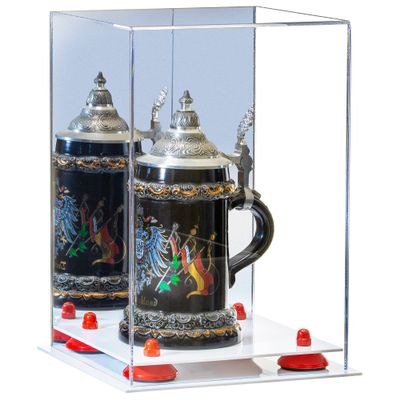 Better Display Cases Acrylic Versatile Display Case Display Case - Medium Square Box with Mirror Case, Red Risers and White Base 8" x 8" x 12" (V42/A060)