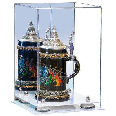 Better Display Cases Acrylic Versatile Display Case Display Case - Medium Square Box with Mirror Case, Silver Risers and White Base 8" x 8" x 12" (V42/A060)