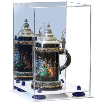 Better Display Cases Acrylic Versatile Display Case Display Case - Medium Square Box with Mirror Case, Dark Blue Risers and White Base 8" x 8" x 12" (V42/A060)