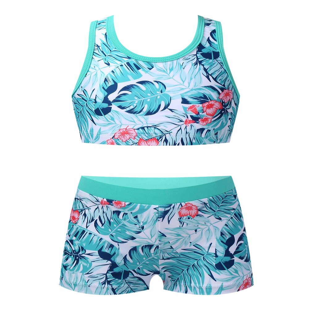 renvena Baby Girls Bikini Sets Racer Back Tank Top with Boy Shorts Beachwear Summer Swimming Clothes Turquoise 16