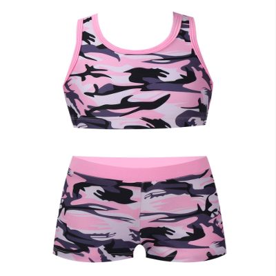 renvena Baby Girls Bikini Sets Racer Back Tank Top with Boy Shorts Beachwear Summer Swimming Clothes Camouflage Pink 16