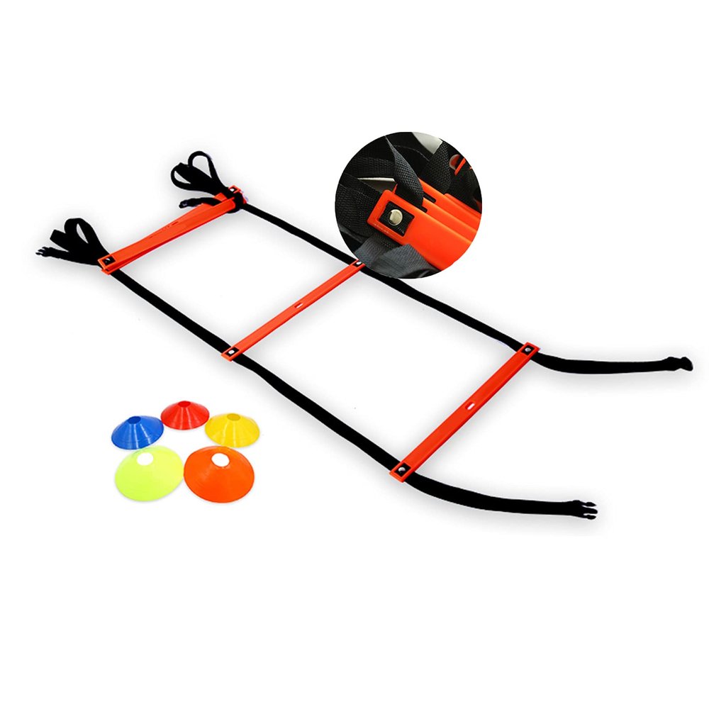 Agility Ladder Fixed Agility Ladder Speed Ladder,Cones Football Training Equipment,to Boost Fitness Increase Skills, with Carry Bag Disc Cones(Size:10m)