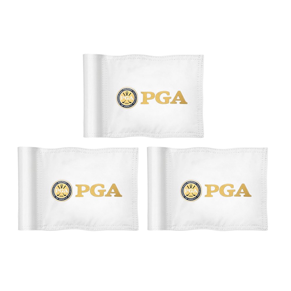 COGOLFING Golf Flag Mini, Double-Sided PGA National Flag with Regular Tube, Double-Sewn Durable 420D Nylon Golf Pin Flags for Backyard Landscape, 8"L x 6"H, White, 3-pack
