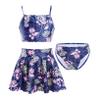Kaerm Kids Girls 3Pcs Bikini Tankini Set Swimsuit Floral Print Rash Guard Bathing Suit Swimwear Navy Blue Floral 4 Years view 1