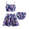 Kaerm Kids Girls 3Pcs Bikini Tankini Set Swimsuit Floral Print Rash Guard Bathing Suit Swimwear Navy Blue Floral 4 Years view 2