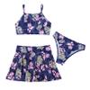 Kaerm Kids Girls 3Pcs Bikini Tankini Set Swimsuit Floral Print Rash Guard Bathing Suit Swimwear Navy Blue Floral 4 Years view 3