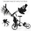GYMAX Golf Push Cart, Foldable 3-Wheel Height Adjustable Lightweight Caddy Cart with Umbrella Holder, Hydraulic Seat, Storage Bag & Cup Holder, Golf Trolley for Club (Gray) view 2