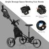 GYMAX Golf Push Cart, Foldable 3-Wheel Height Adjustable Lightweight Caddy Cart with Umbrella Holder, Hydraulic Seat, Storage Bag & Cup Holder, Golf Trolley for Club (Gray) view 4