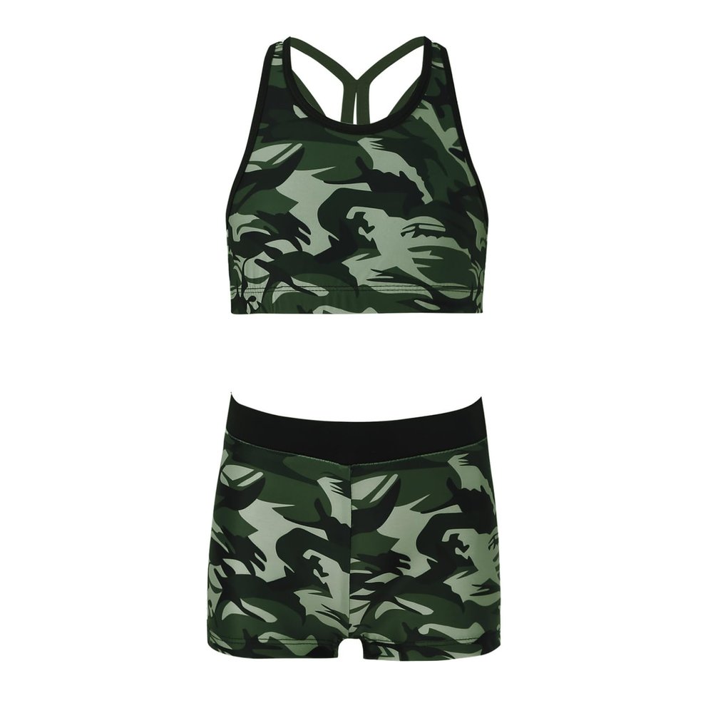 Moggemol Kids Tracksuits Activewear Crop Tank Top with Shorts Workout Sets for Girls Gymnastics Dancing Swimming Green 14