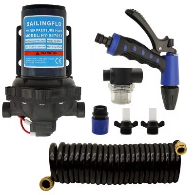 Sailingflo Washdown Kit Deck Wash Pump - 5.5 GPM, 70 PSI, 12V, Self-priming 5 Chamber Diaphragm Water Pressure Pump with 1/2 Inch FNPT Ports for Marine, RV, Boat, Yacht, Car, Mini Motor