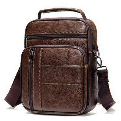 Leather Shoulder Handbag Messenger Bag for Men Outdoor Travel Business Crossbody Pack Pouch Camping Casual Daypack Pocket Brown