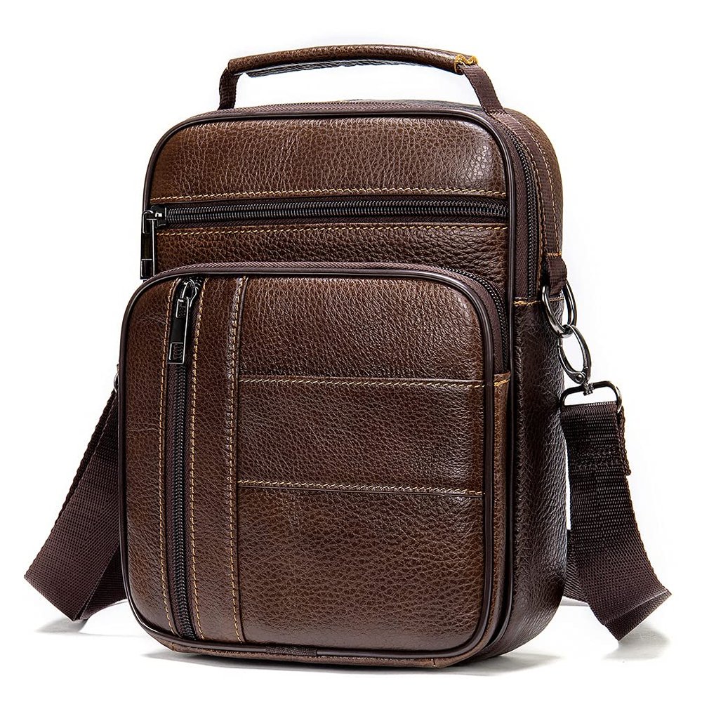 Leather Shoulder Handbag Messenger Bag for Men Outdoor Travel Business Crossbody Pack Pouch Camping Casual Daypack Pocket Brown