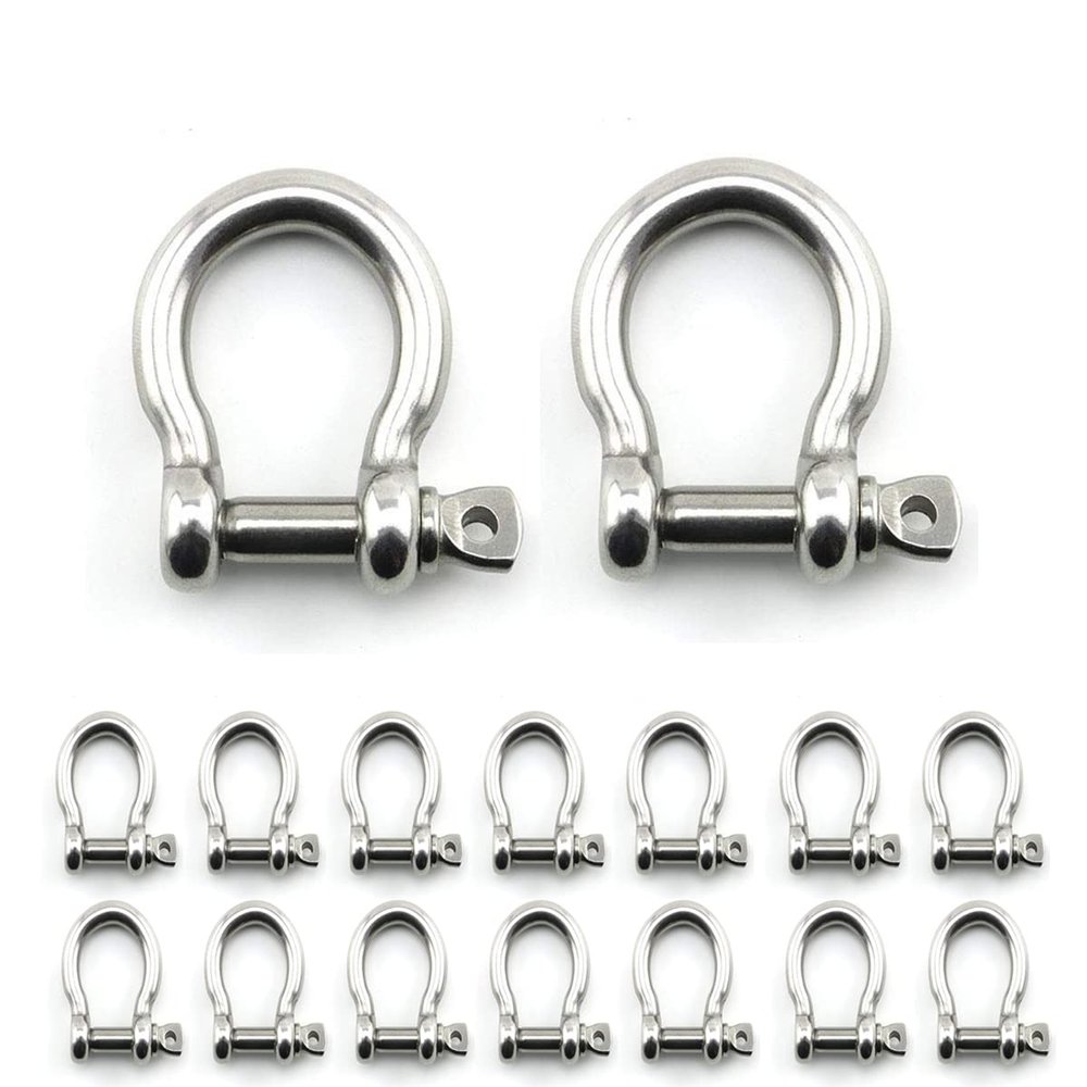 16PCS 5/16 Inch Screw Pin Anchor Shackle,M6 Heavy Duty Stainless Steel Chain Shackle for Wirerope Lifting Paracord Outdoor Camping Survival Rope Bracelets,Sliver