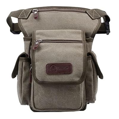 Canvas Drop Leg Bag Waist Pack Thigh Bag for Men Women Tactical Military Motorcycle Bike Cycling Hiking Camping Outdoor Travel Sling Crossbody Pouch Pack Pocket Daypack (Gray Green)
