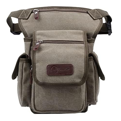 Canvas Drop Leg Bag Waist Pack Thigh Bag for Men Women Tactical Military Motorcycle Bike Cycling Hiking Camping Outdoor Travel Sling Crossbody Pouch Pack Pocket Daypack (Gray Green)