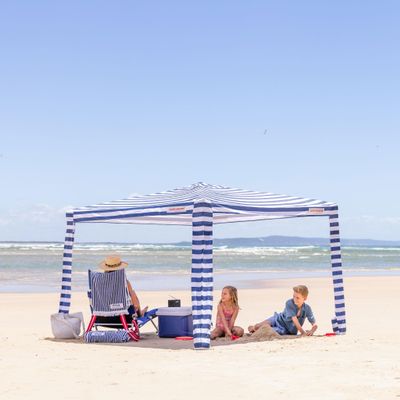 CoolCabana Beach Shade Tent - Easy Setup, UPF 50+ Protection, Large & Medium Sizes, Compact & Wind Resistant - Beach Cabana for The Whole Family - Navy Stripes, Large