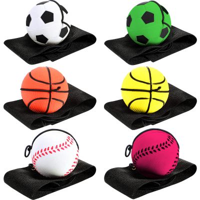 Skylety 6 Pcs Wrist Ball Return Ball on a String with Strap Wristband Sports Rubber Toy Includes Basketball, Baseball and Football for Boys Girls Party Favor Gifts, Exercise or Play(1.85 Inches)