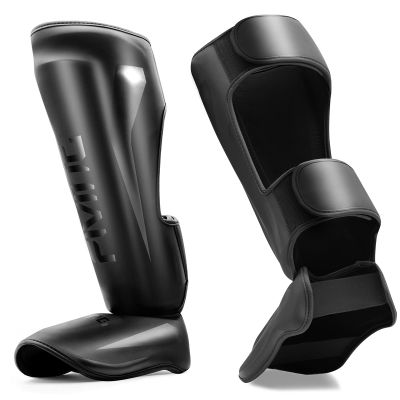 FIVING MMA Martial Arts Shin Guards  Padded, Adjustable Muay Thai Leg Guards with Instep Protection for Kickboxing/MMA Training and Sparring  Durable, Professional MMA Equipment (Black, Large)