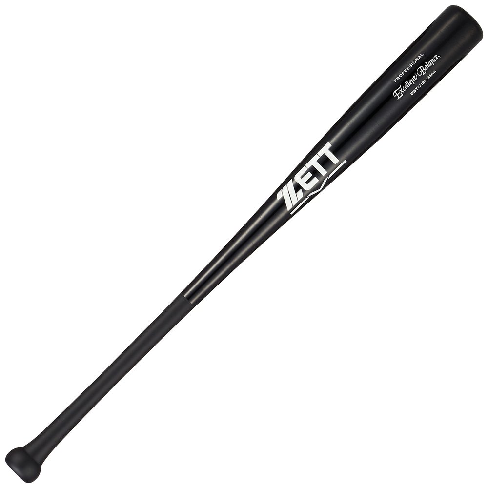 Zett BWT17185 Rigid Baseball Bat Excellent Balance, Wooden (Maple, 4 Sided Stretched), 33.5 inches (85 cm), 32.7 oz (900 g), Average Black (1900NE)